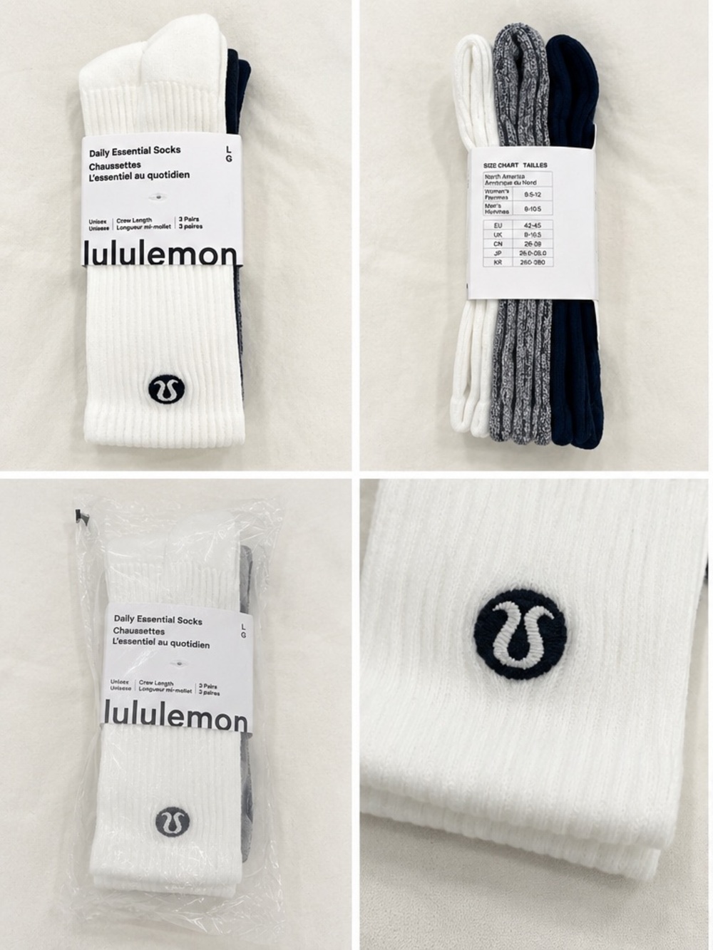 NWT Lululemon Daily Essential Crew Socks 3-Pack | Size L/G